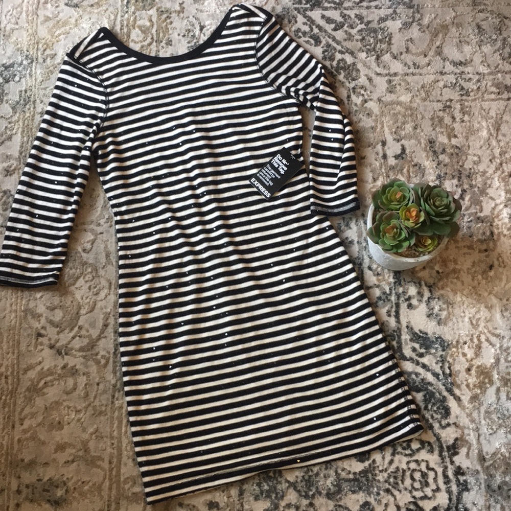 Express Black and White Striped Dress